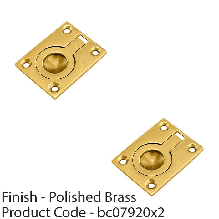 2 PACK Flush Ring Recessed Pull Handle 50 x 38mm 8mm Depth Polished Brass Door 1