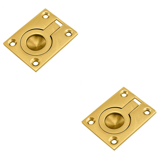 2 PACK Flush Ring Recessed Pull Handle 50 x 38mm 8mm Depth Polished Brass Door