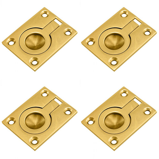4 PACK Flush Ring Pull Handle 50 x 38mm 8mm Depth Polished Brass Sliding Door