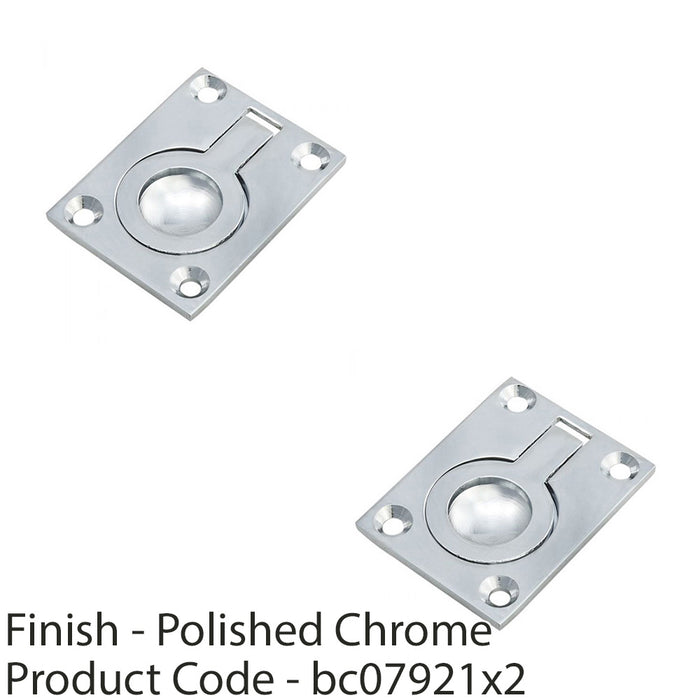 2 PACK Flush Ring Recessed Pull Handle 50 x 38mm 8mm Depth Chrome Sliding Door 1