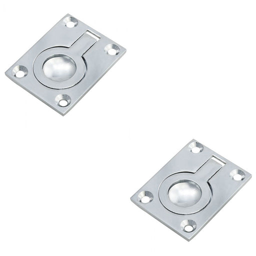 2 PACK Flush Ring Recessed Pull Handle 50 x 38mm 8mm Depth Chrome Sliding Door