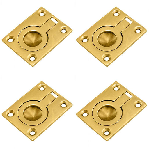 4 PACK Flush Ring Recessed Pull Handle 63x50mm 12mm Depth Polished Brass Sliding