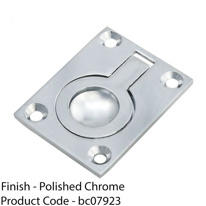 Flush Ring Recessed Pull Handle 63 x 50mm 12mm Depth Polished Chrome Sliding 1