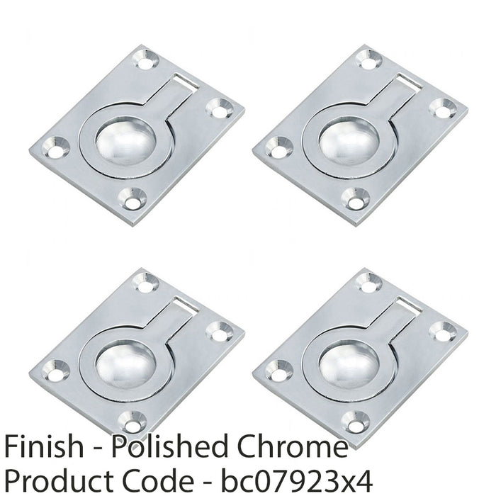 4 PACK Flush Ring Recessed Pull Handle 63 x 50mm 12mm Depth Chrome Sliding 1