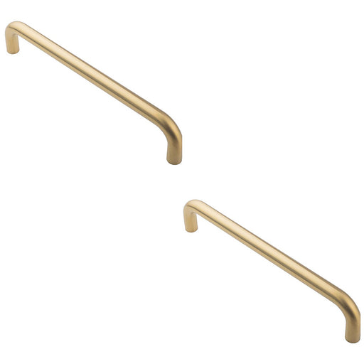 2 PACK Round D Bar Pull Handle 319 x 19mm 300mm Fixing Centres Satin Brass PVD