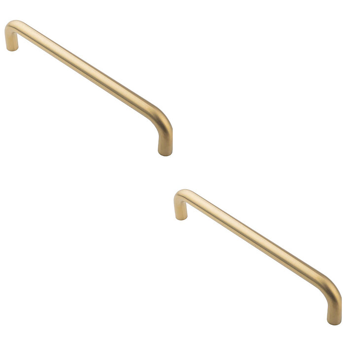 2 PACK Round D Bar Pull Handle 319 x 19mm 300mm Fixing Centres Satin Brass PVD
