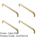 4 PACK Round D Bar Pull Handle 319 x 19mm 300mm Fixing Centres Satin Brass PVD 1