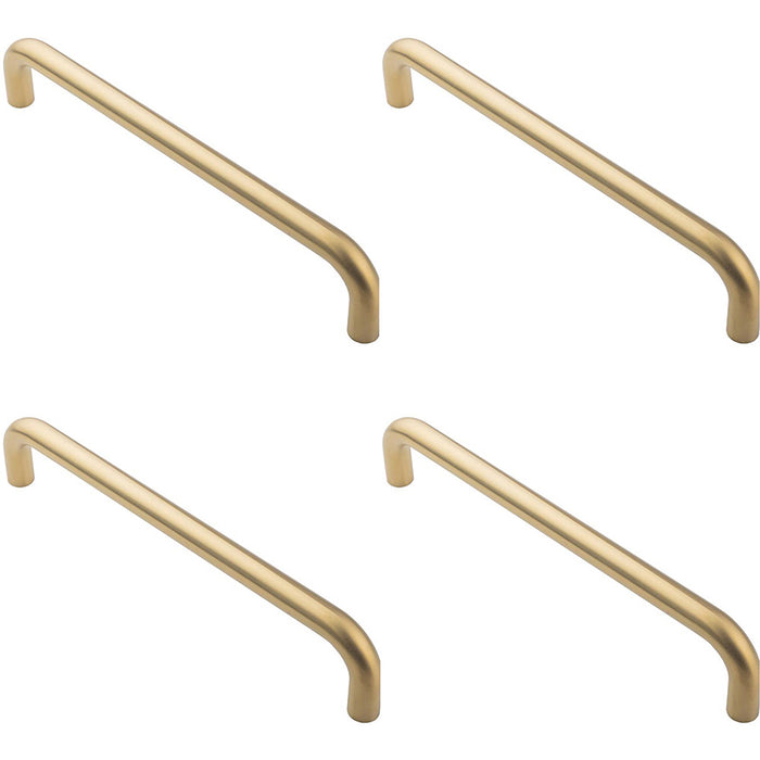 4 PACK Round D Bar Pull Handle 319 x 19mm 300mm Fixing Centres Satin Brass PVD
