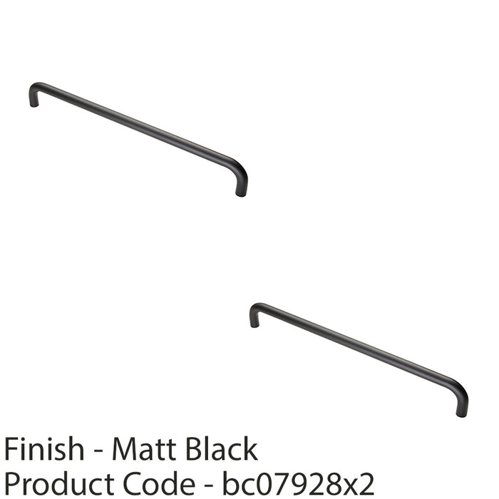 2 PACK Round D Bar Pull Handle 469 x 19mm 450mm Fixing Centres Matt Black 1