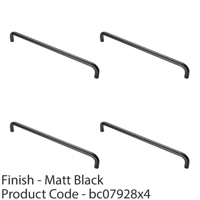 4 PACK Round D Bar Pull Handle 469 x 19mm 450mm Fixing Centres Matt Black 1