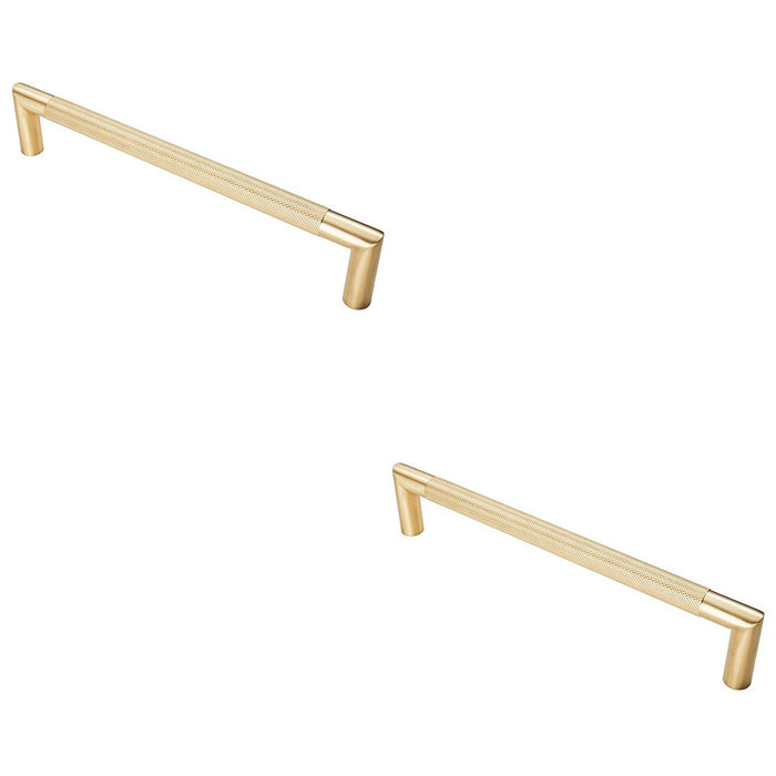 2 PACK Knurled Mitred Door Pull Handle 320 x 20mm 300mm Centres Satin Brass PVD