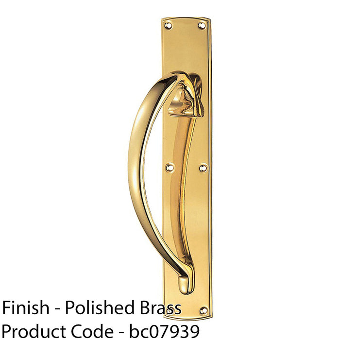 Left Handed Curved Door Pull Handle 457mm x 75mm Backplate Polished Brass 1