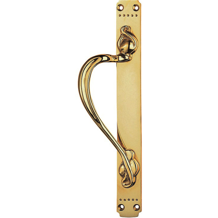 Left Handed Door Pull Handle With Dot Pattern 384mm x 42.5mm Polished Brass