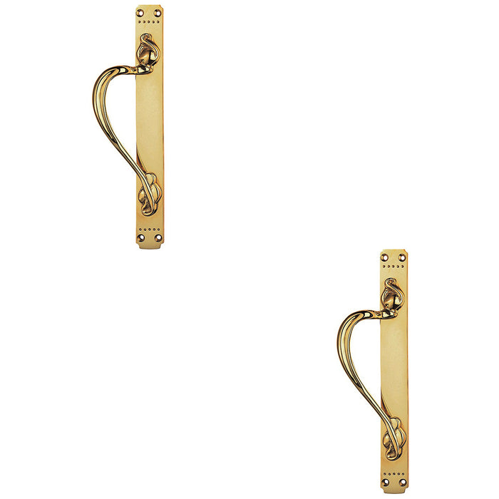 2 PACK Left Handed Door Pull Handle With Dot Pattern 384mm x 43mm Polished Brass