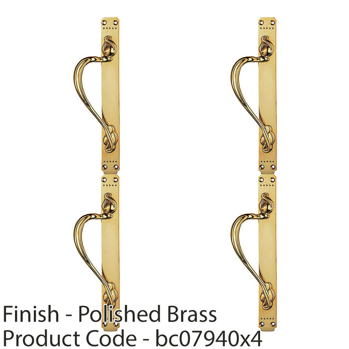 4 PACK Left Handed Door Pull Handle Dot Pattern 384mm x 42.5mm Polished Brass 1