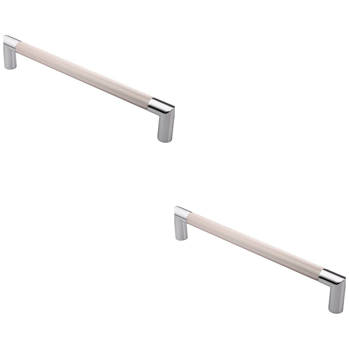 2 PACK Mitred Reeded Door Pull Handle 320mm x 20mm 300mm Centres Satin Nickel