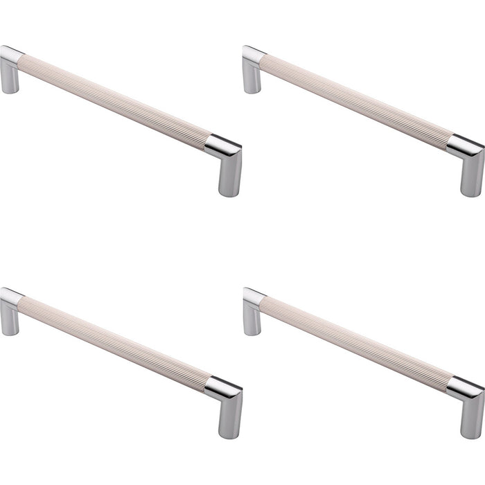 4 PACK Mitred Reeded Door Pull Handle 320mm x 20mm 300mm Centres Satin Nickel