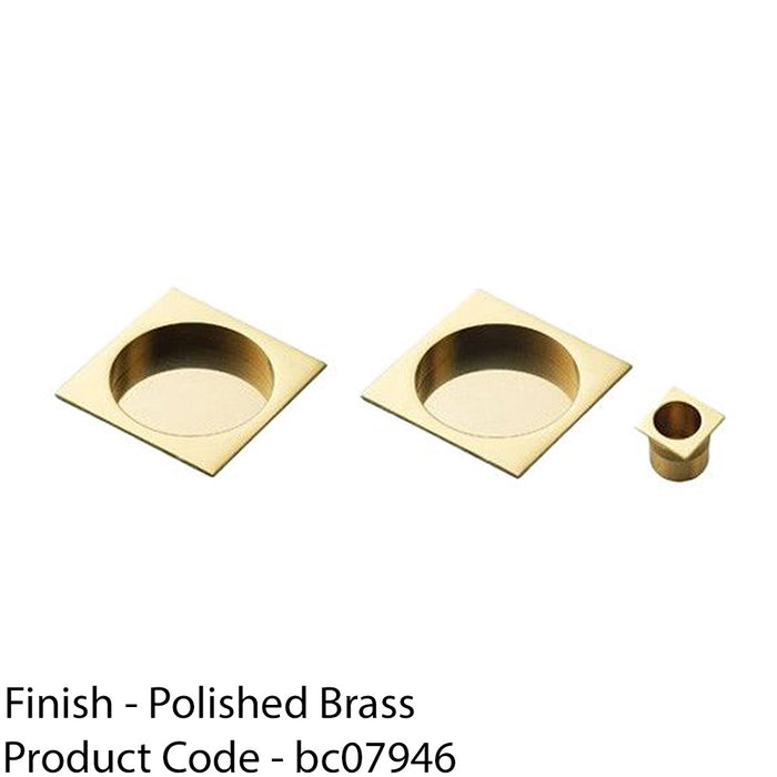 30mm Sliding Door Rose & 2x 53mm Square Flush Finger Pulls - Polished Brass 1