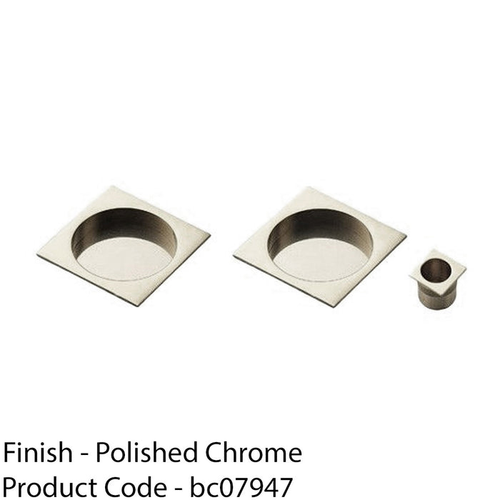 30mm Sliding Door Rose & 2x 53mm Square Flush Finger Pulls - Polished Chrome 1