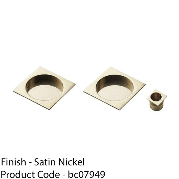 30mm Sliding Door Rose & 2x 53mm Square Flush Finger Pulls - Satin Nickel 1