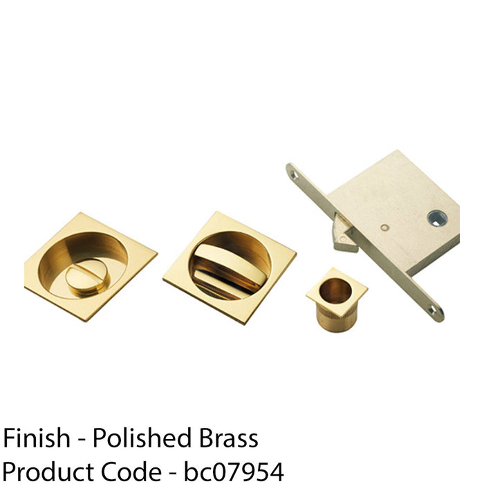Complete Locking Sliding Pocket Door Pack - Polished Brass - Square Thumbturn WC 1