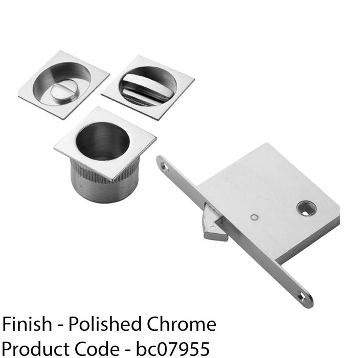 Complete Locking Sliding Pocket Door Pack - Polished Chrome Square Thumbturn WC 1