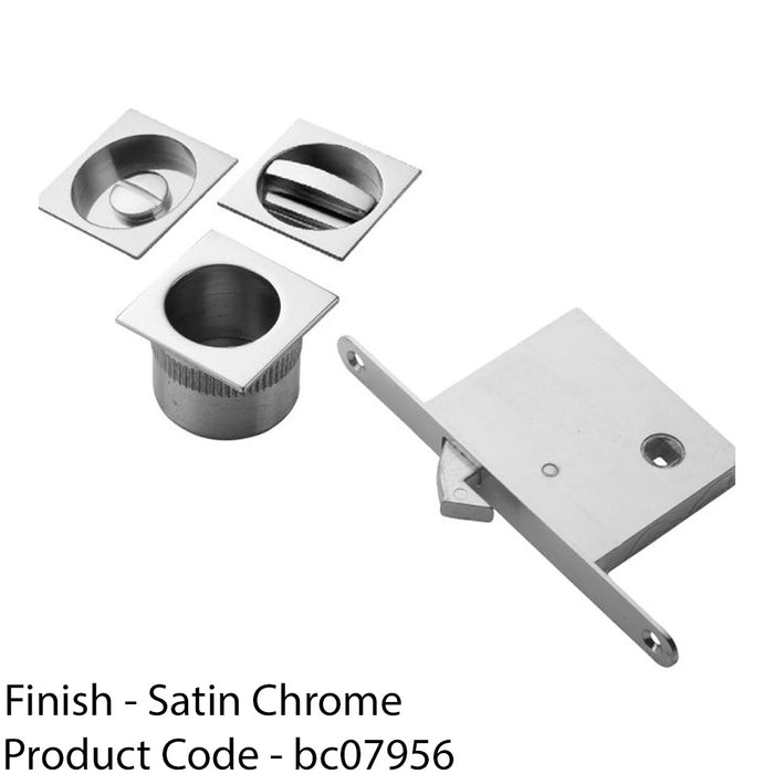Complete Locking Sliding Pocket Door Pack - Satin Chrome - Square Thumbturn WC 1