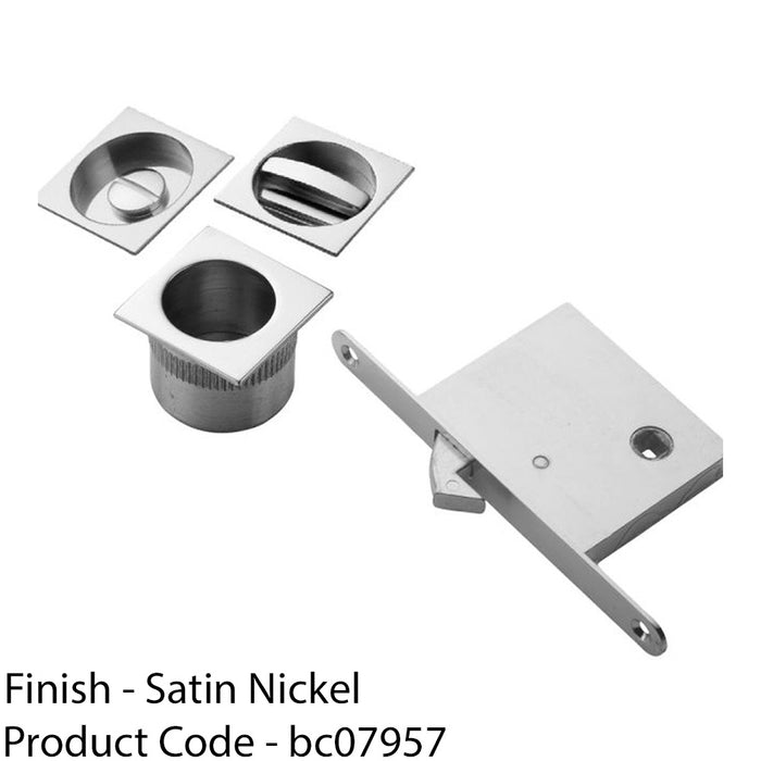 Complete Locking Sliding Pocket Door Pack - Satin Nickel - Square Thumbturn WC 1