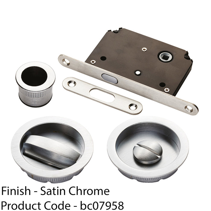 Complete Locking Sliding Pocket Door Pack - Satin Chrome - Thumbturn Bathroom 1