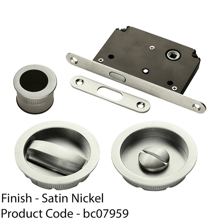 Complete Locking Sliding Pocket Door Pack - Satin Nickel - Thumbturn Bathroom 1