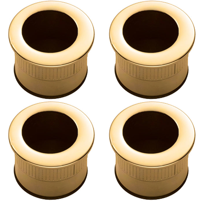 4x Small Recessed Sliding Door Flush Pull 29mm Round 23mm Depth Polished Brass