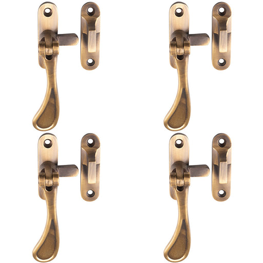 4 PACK Spoon End Reversible Casement Window Fastener Handle 103mm Antique Brass