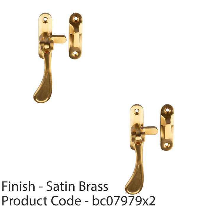 2 PACK Spoon End Reversible Casement Window Fastener Handle 103mm Satin Brass 1