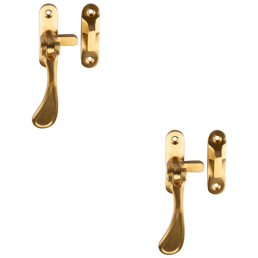 2 PACK Spoon End Reversible Casement Window Fastener Handle 103mm Satin Brass