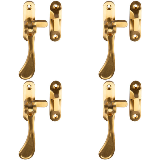 4 PACK Spoon End Reversible Casement Window Fastener Handle 103mm Satin Brass