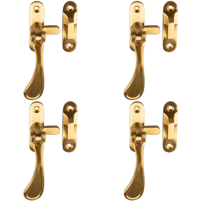 4 PACK Spoon End Reversible Casement Window Fastener Handle 103mm Satin Brass