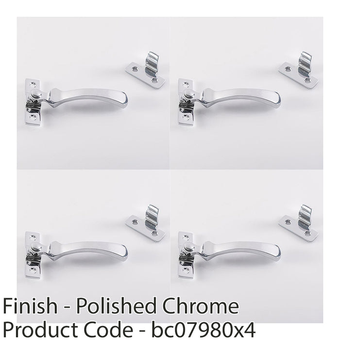 4 PACK Victorian Wedge Pattern Casement Window Fastener 57x13mm Polished Chrome 1