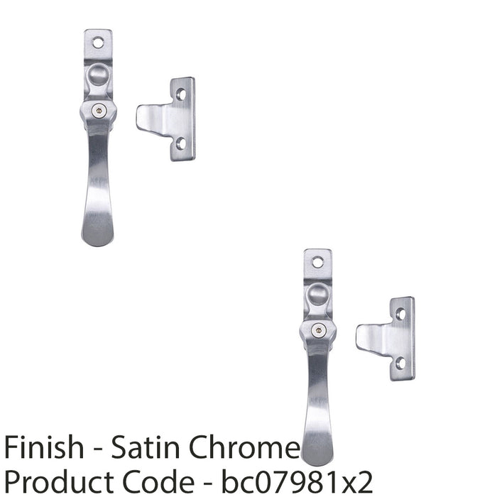 2 PACK Victorian Wedge Pattern Casement Window Fastener 57 x 13mm Satin Chrome 1