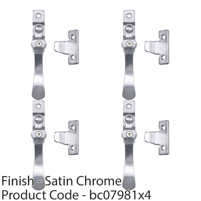 4 PACK Victorian Wedge Pattern Casement Window Fastener 57 x 13mm Satin Chrome 1