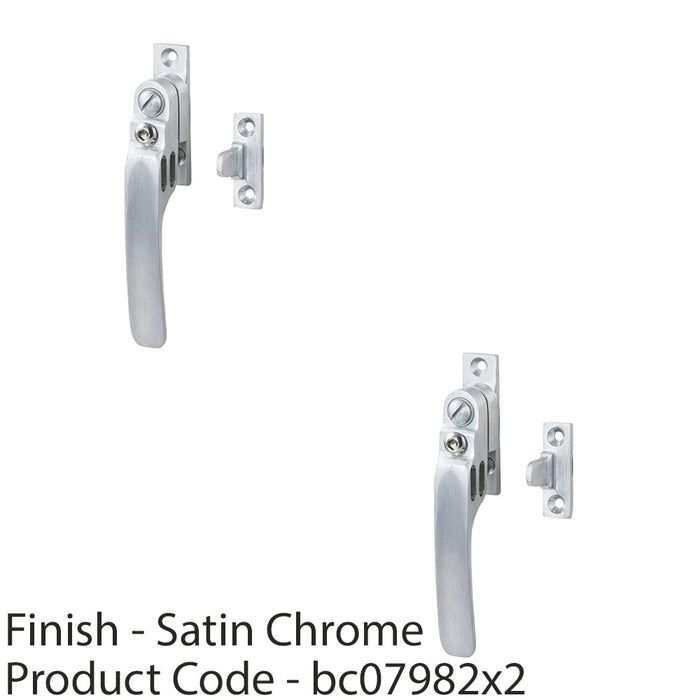 2 PACK Locking Casement Window Fastener Handle Night Vent 16 x 60mm Satin Chrome 1