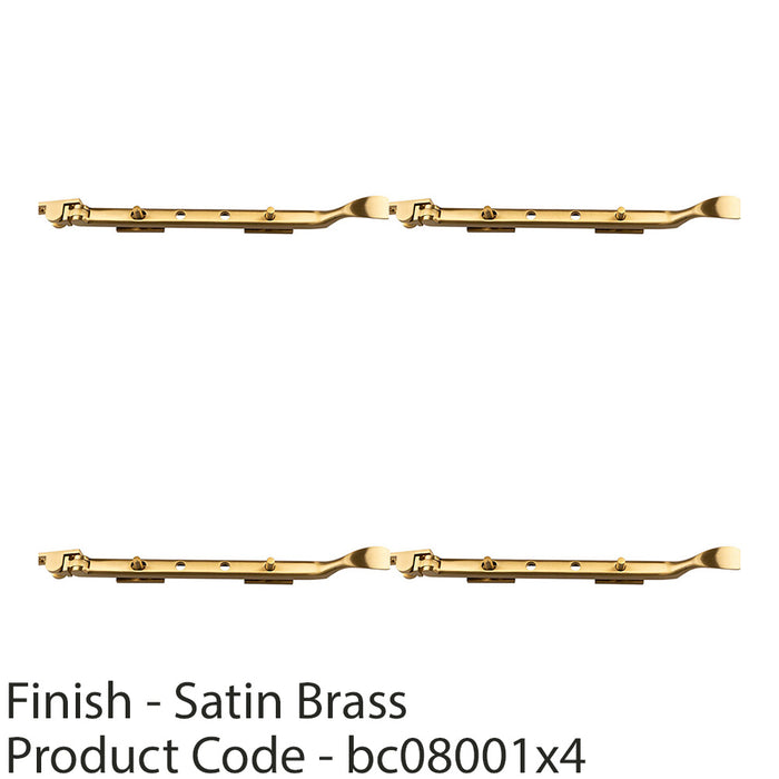 4x Victorian Casement Window Stay Handle & 2 Pins 270mm Length Satin Brass Bar 1