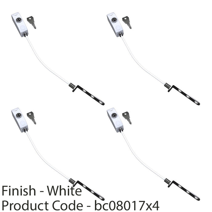4x White Window Cable Restrictor Set Limit Opening Locking Safety Window Stop 1