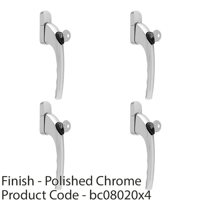 4 PACK Chrome Universal Locking Window Handle Click Fit PVC Window Rose Lever 1