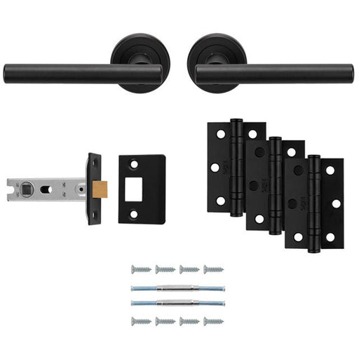 Premium Door Handle & Latch Pack - Matt Black Straight Bar Lever Round Rose