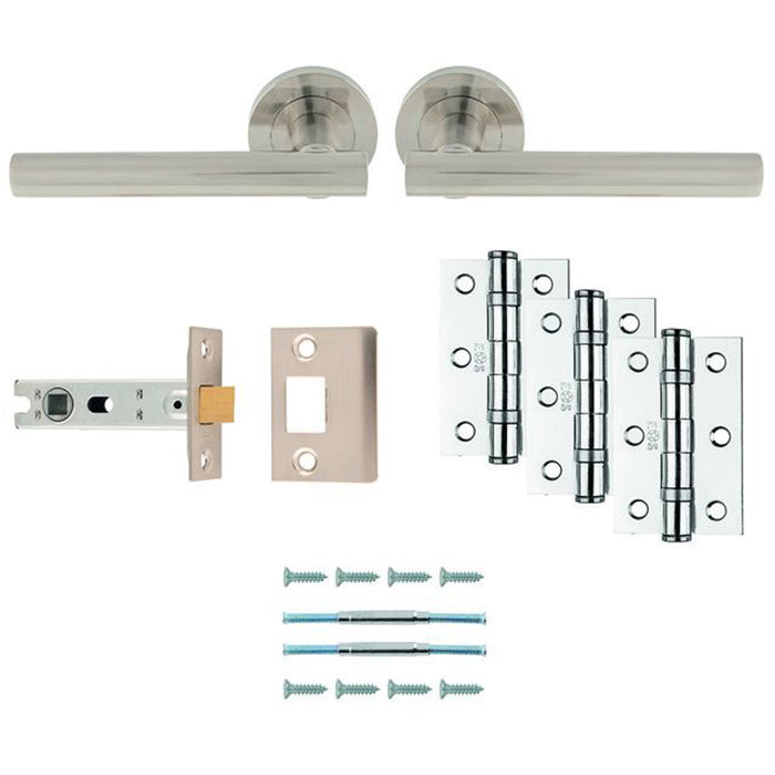 Premium Door Handle & Latch Pack - Satin Nickel Straight Bar Lever Round Rose