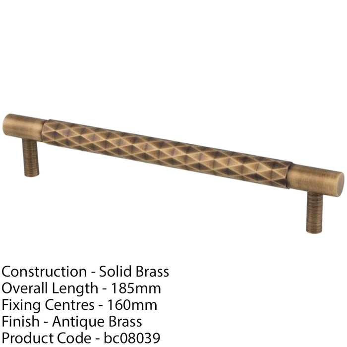 Diamond T Bar Pull Handle - Antique Brass - 160mm Centres SOLID BRASS Drawer 1