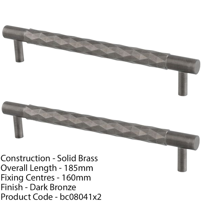 2 PACK Diamond T Bar Pull Handle Dark Bronze 160mm Centres SOLID BRASS Drawer 1