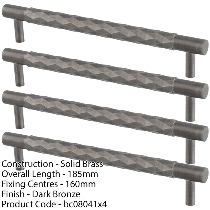 4 PACK Diamond T Bar Pull Handle Dark Bronze 160mm Centres SOLID BRASS Drawer 1