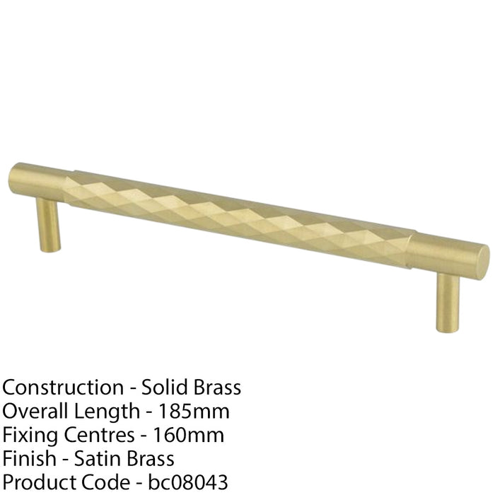 Diamond T Bar Pull Handle - Satin Brass - 160mm Centres SOLID BRASS Drawer 1