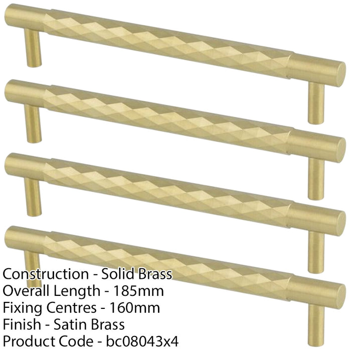 4 PACK Diamond T Bar Pull Handle Satin Brass 160mm Centres SOLID BRASS Drawer 1